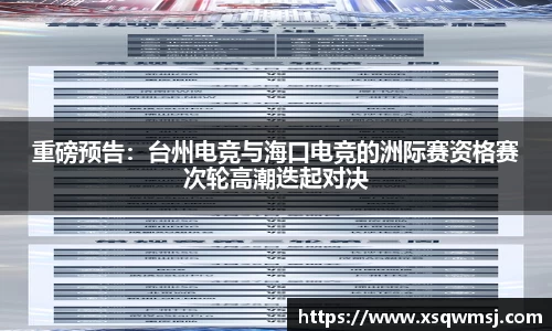 重磅预告：台州电竞与海口电竞的洲际赛资格赛次轮高潮迭起对决