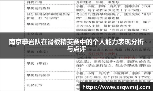 南京攀岩队在滑板精英赛中的个人能力表现分析与点评